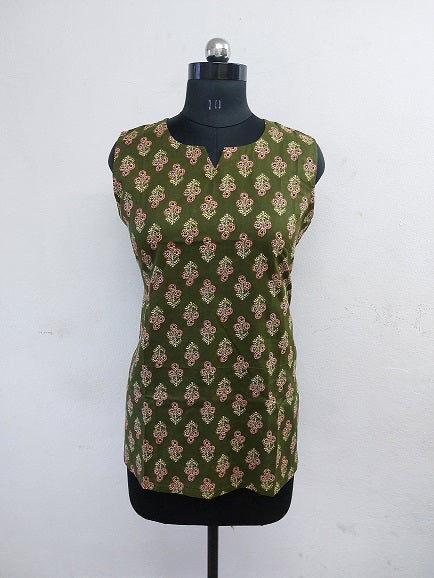 Mehendi Floral Sleeveless Kurti