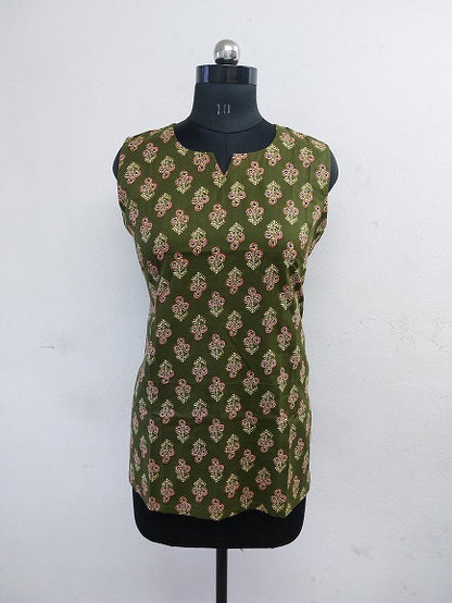 Mehendi Floral Sleeveless Kurti