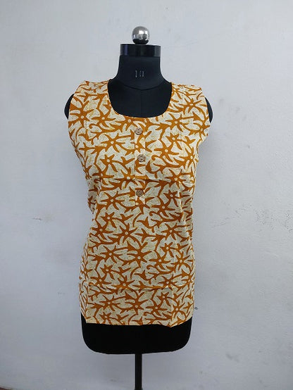 Yellow Batik Sleeveless Kurti