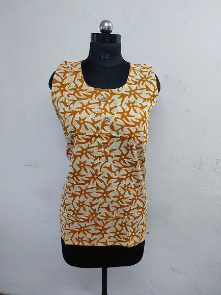 Yellow Batik Sleeveless Kurti