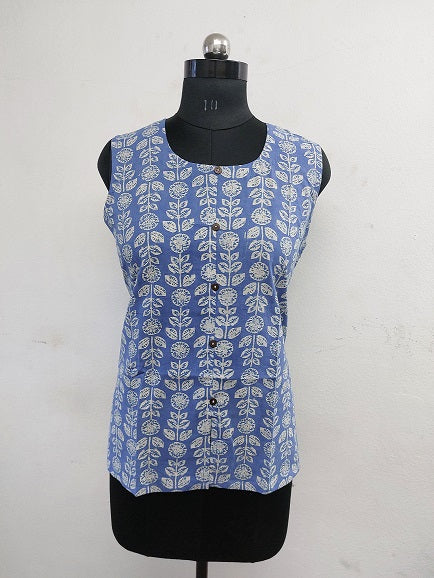 Blue Leaf Sleeveless Kurti