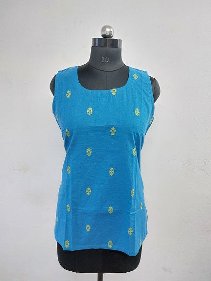 Blue Jamdani Sleeveless Kurti