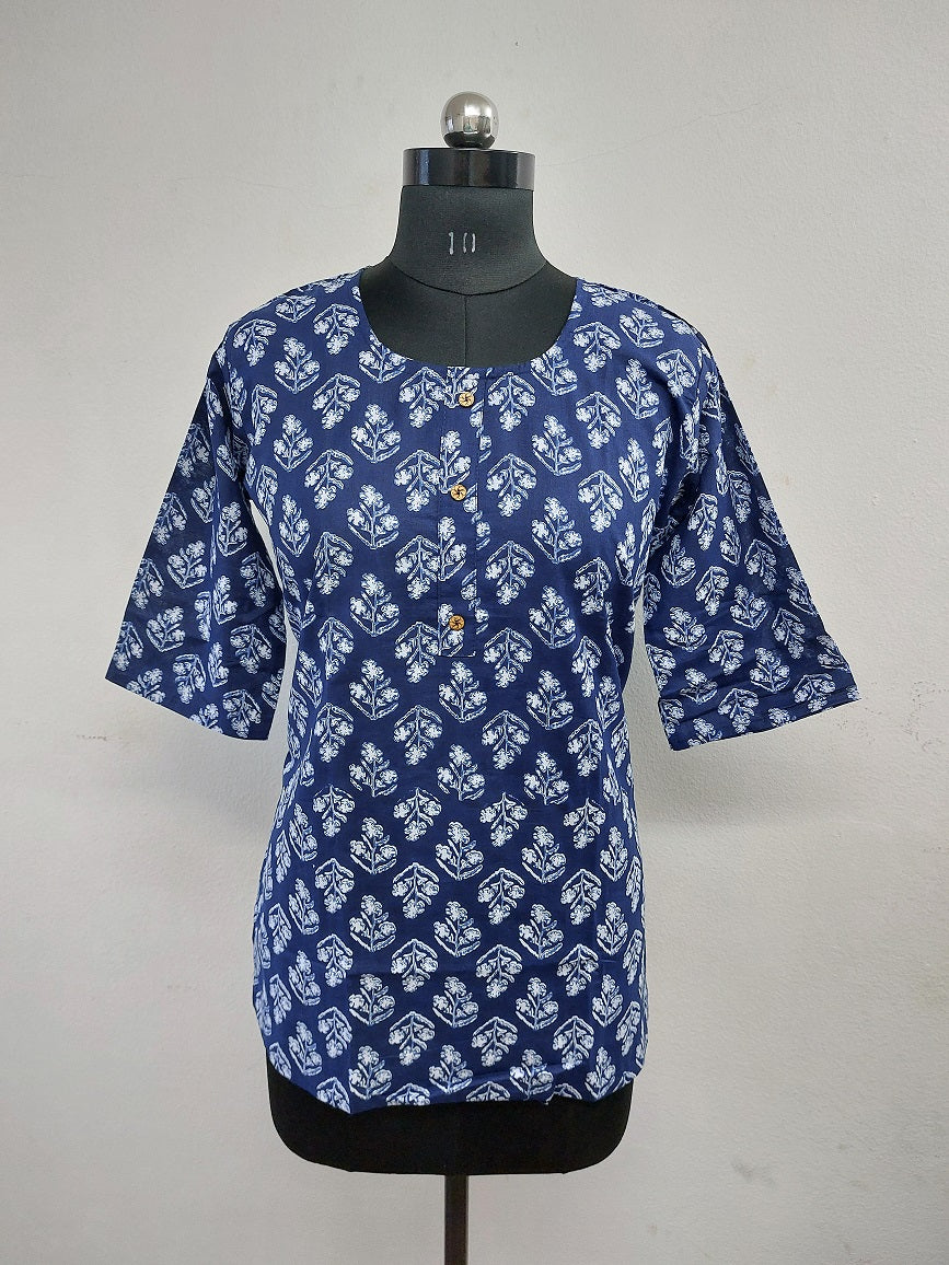 Indigo Floral Short Kurti