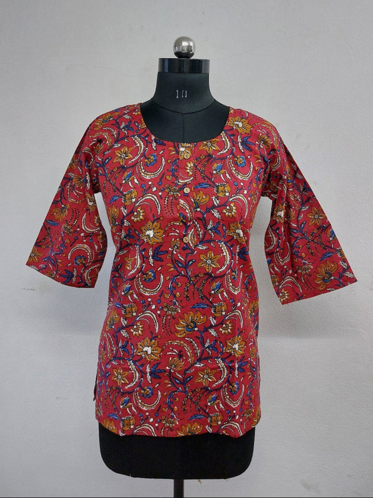 Red Floral Short Kurti