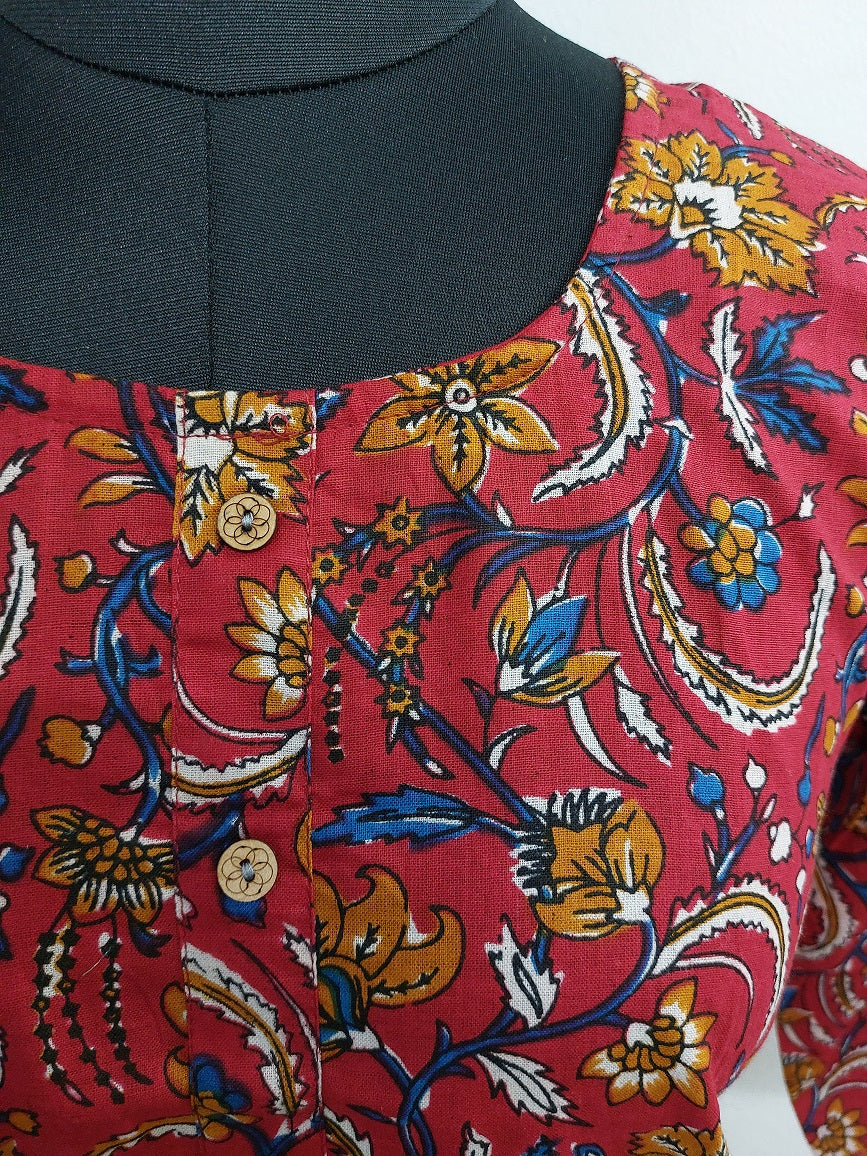 Red Floral Short Kurti