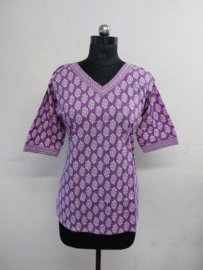 Purple Vneck Short Kurti