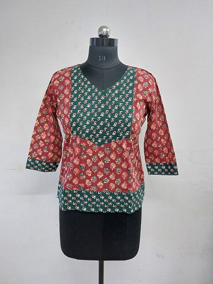 Red Green Floral Top
