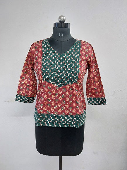 Red Green Floral Top