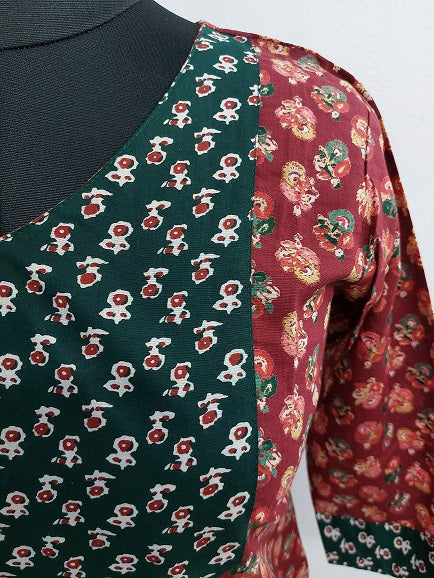 Red Green Floral Top