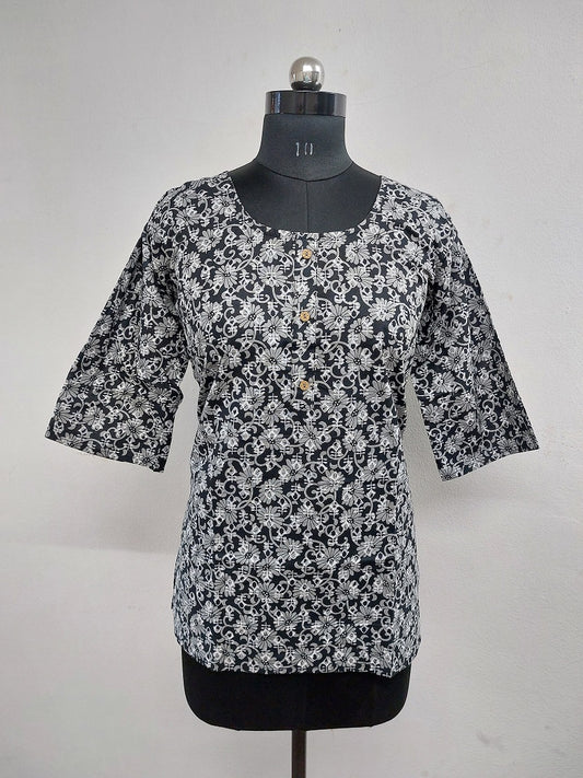 Black Abstract Short Kurti