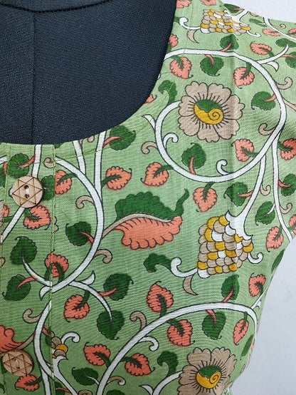Green Floral Sleeveless Kurti