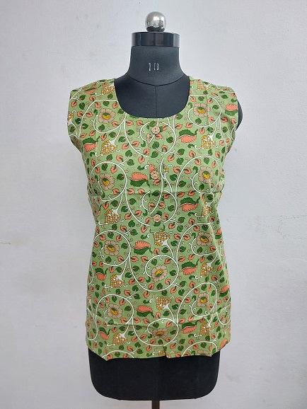 Green Floral Sleeveless Kurti