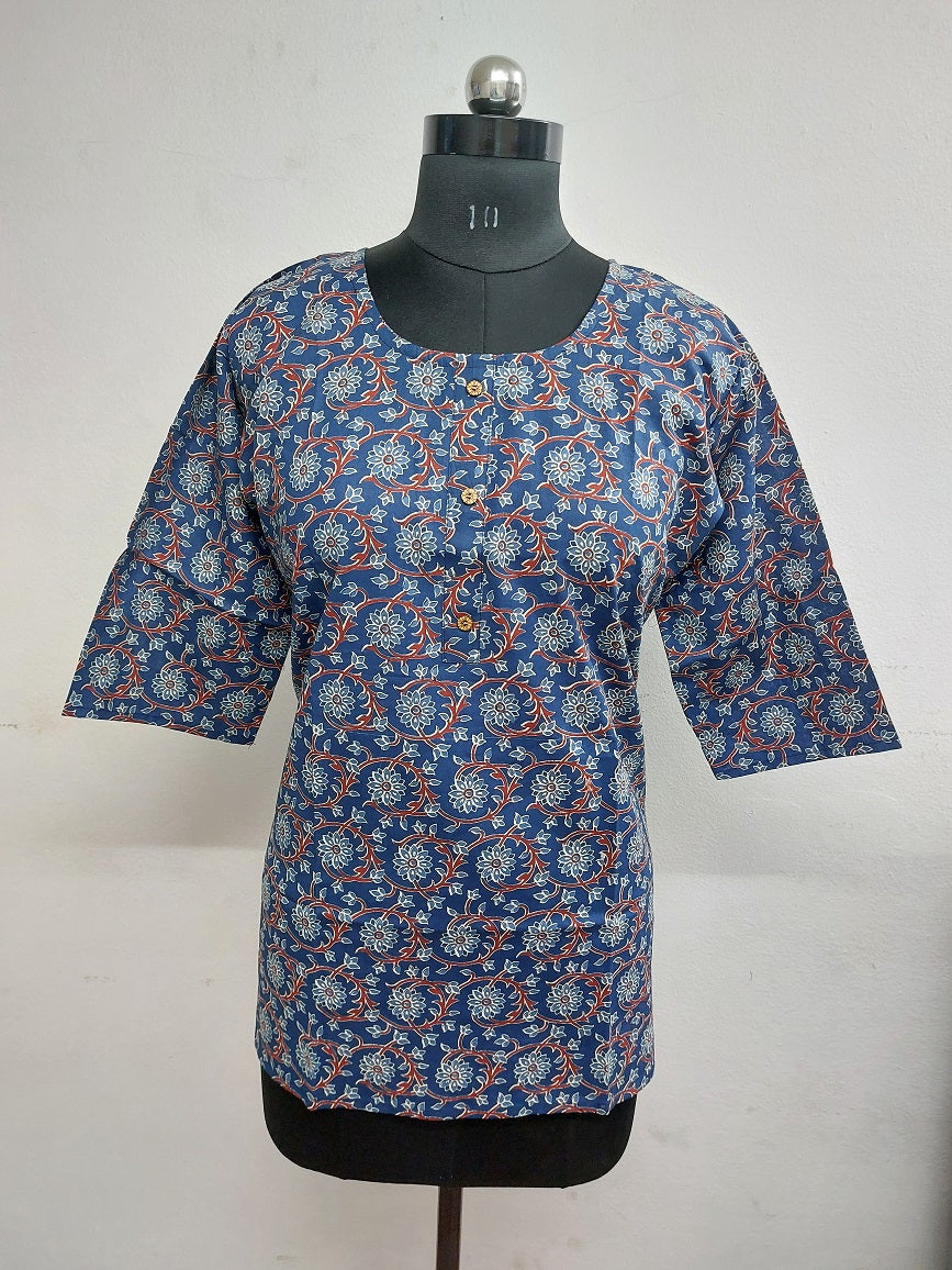Blue Floral Short Kurti