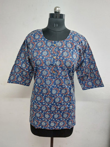 Blue Floral Short Kurti