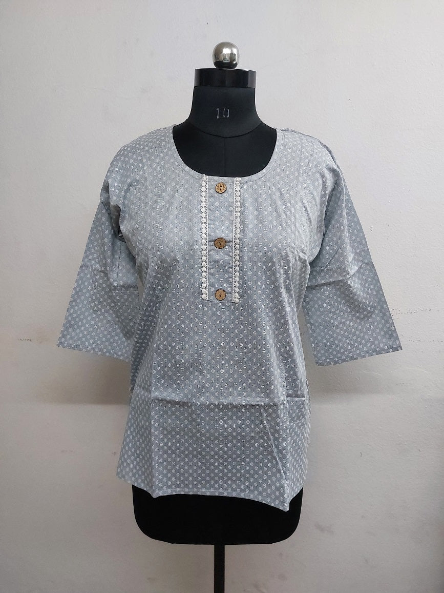 Grey Butti Short Kurti