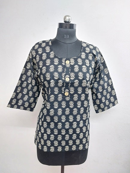 Black Floral Short Kurti