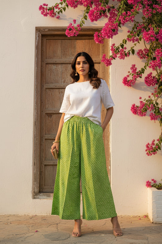 Green Leheriya Cotton Palazzo