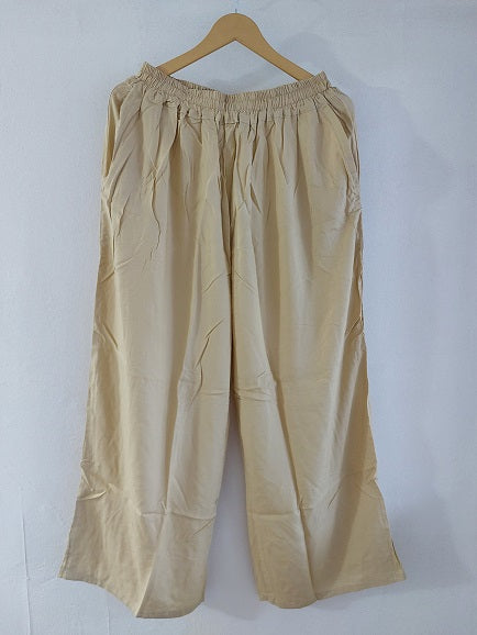 Beige Solid Rayon Palazzo