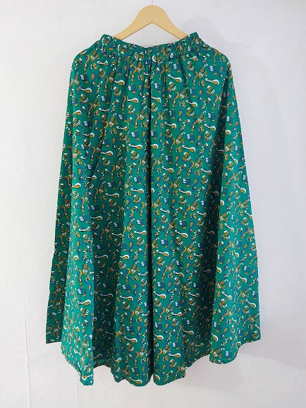 Green Abstract Long Skirt