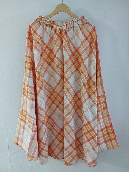 Orange Checks Long Skirt