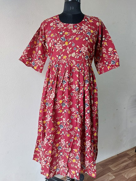 Maroon Floral Midi Dress