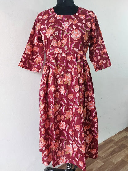 Maroon Leaf Midi Dress