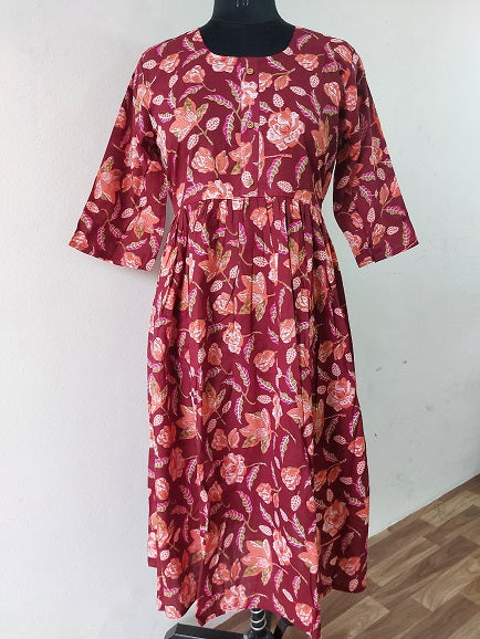 Maroon Leaf Midi Dress