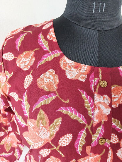 Maroon Leaf Midi Dress