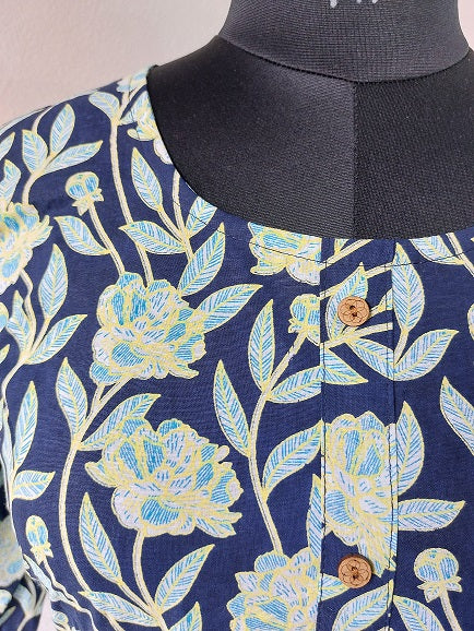 Blue Leaf Midi Dress