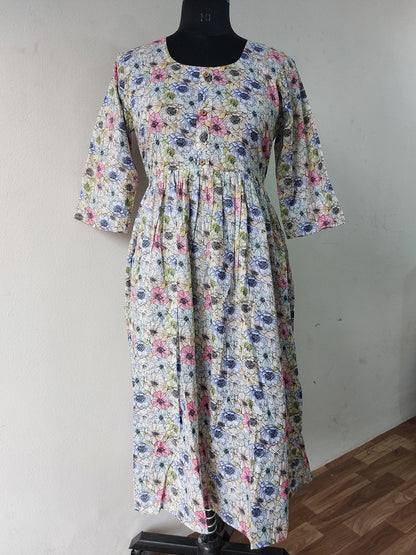 Grey Blossom Midi Dress