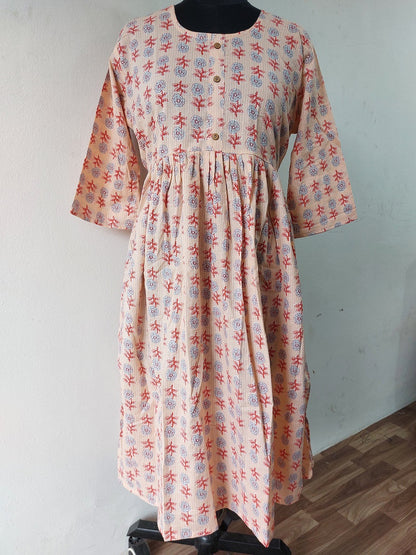Peach Floral Midi Dress