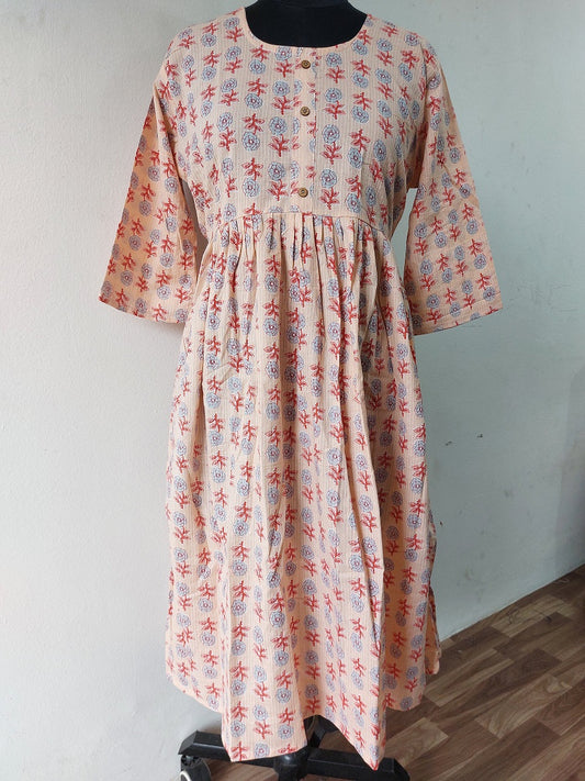 Peach Floral Midi Dress