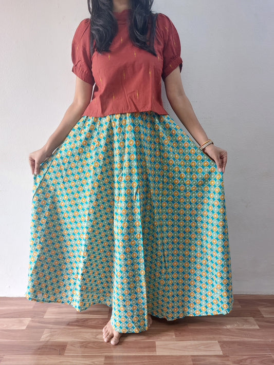 Blue Abstract Long Skirt