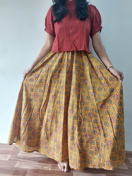 Yellow Floral Long Skirt