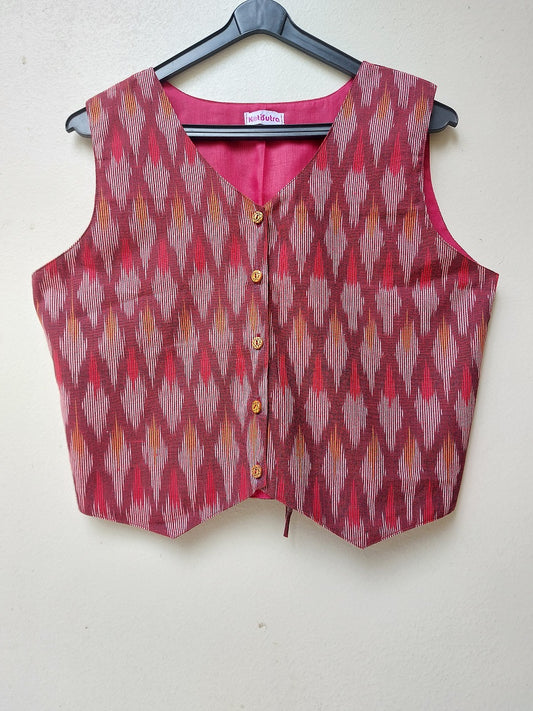 Maroon Ikkat Vest