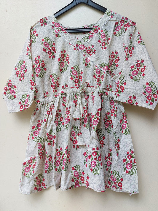 Cream Drawstring Peplum Top