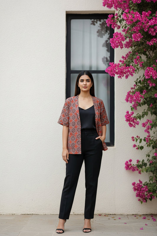 Maroon Block Print Shrug