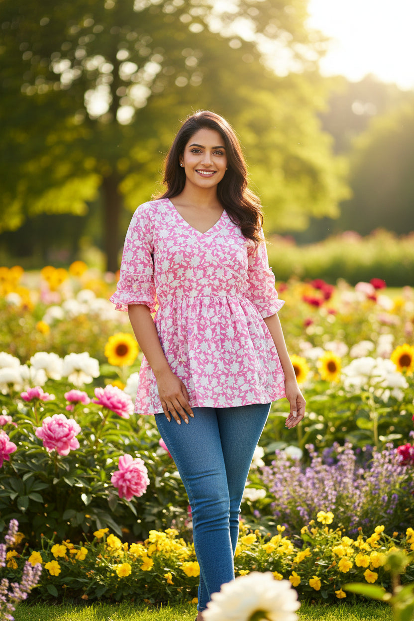 Pink Floral Peplum Top