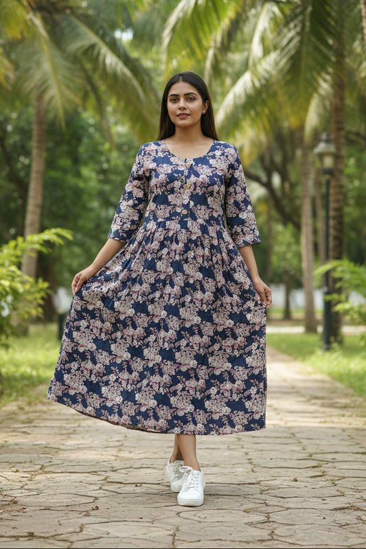 Blue Floral Midi Dress