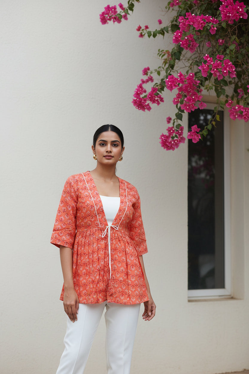 Orange Floral Peplum Jacket
