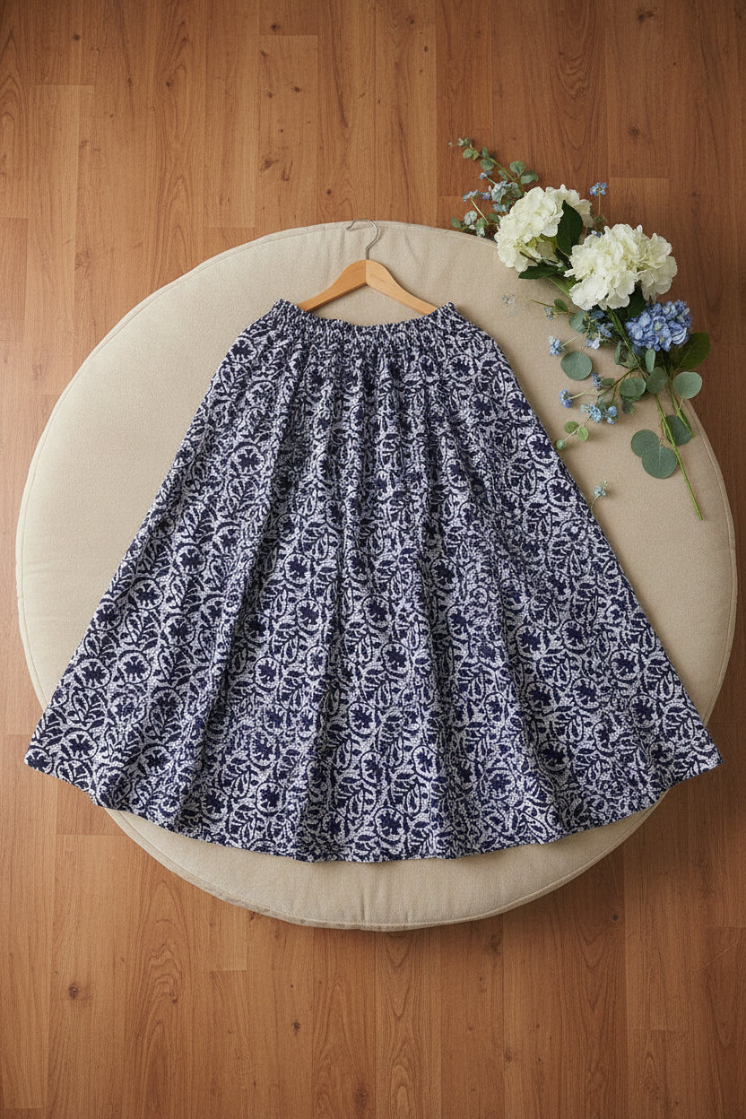 White Floral Long Skirt