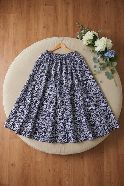 White Floral Long Skirt