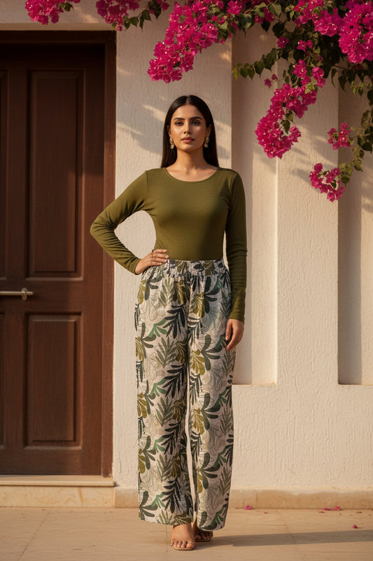 Offwhite Leaf Printed Palazzo