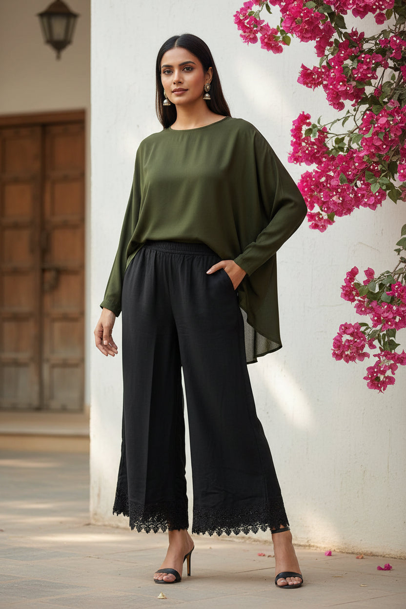 Black Solid Border Palazzo