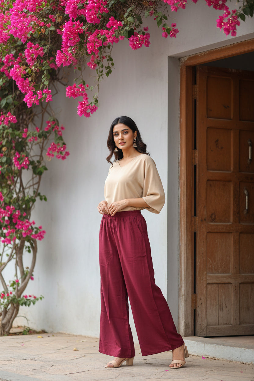 Maroon Solid Modal Palazzo