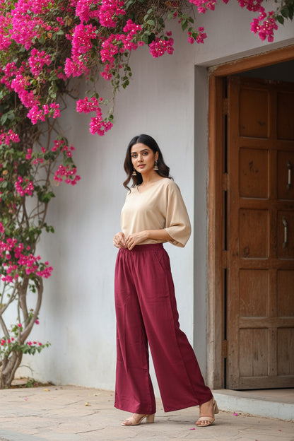 Maroon Solid Modal Palazzo