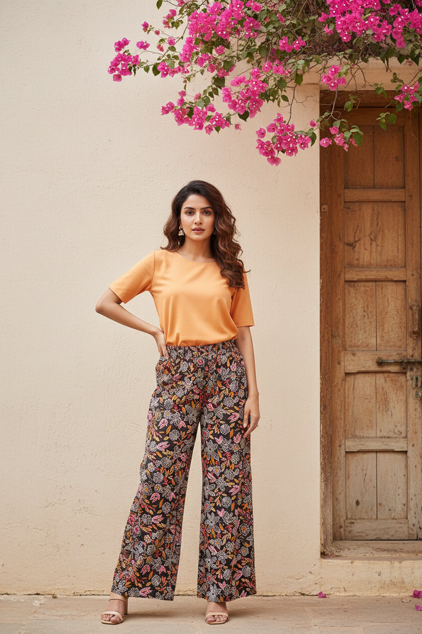 Brown Floral Printed Palazzo