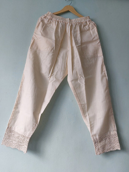 Beige Border Straight Pants