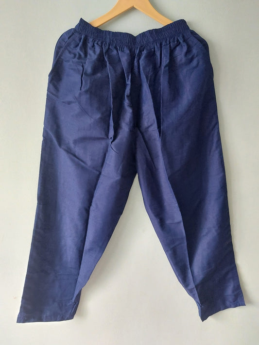 Blue Cotton Silk Pants