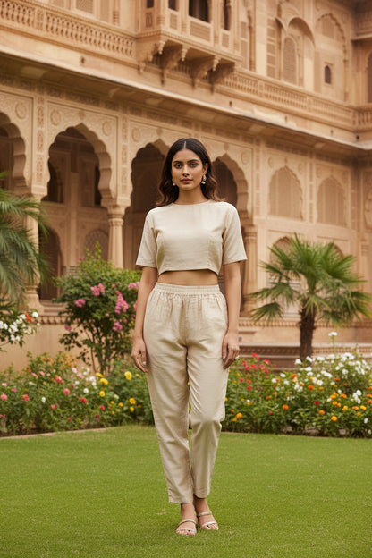 Off-White Cotton Silk Pants